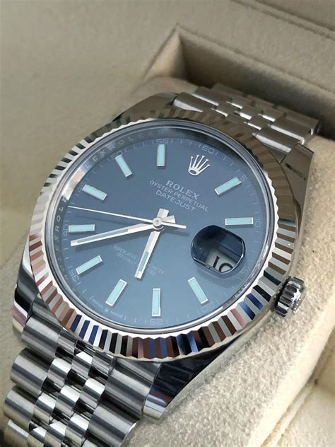 silver rolex with baby blue face|Rolex datejust 41 blue face.